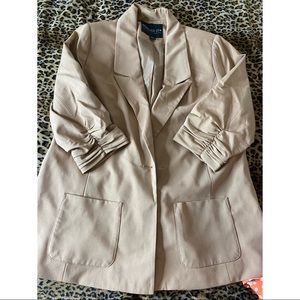 Tan Blazer jacket, lightly worn, roomy to fit size 14-18.